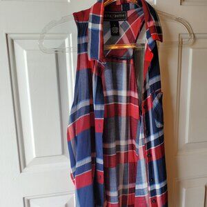 Women's Red, black and blue plaid button down tank - Used